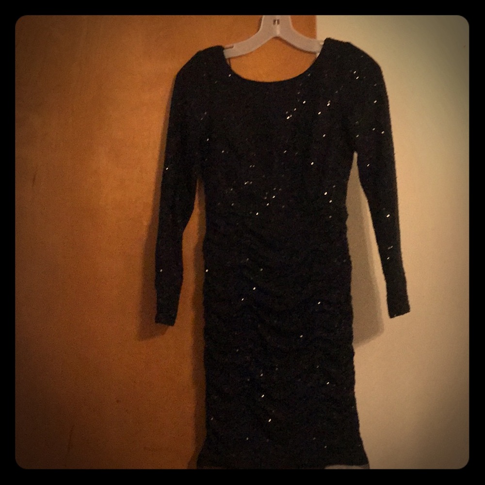 Black sequin long sleeved cocktail dress